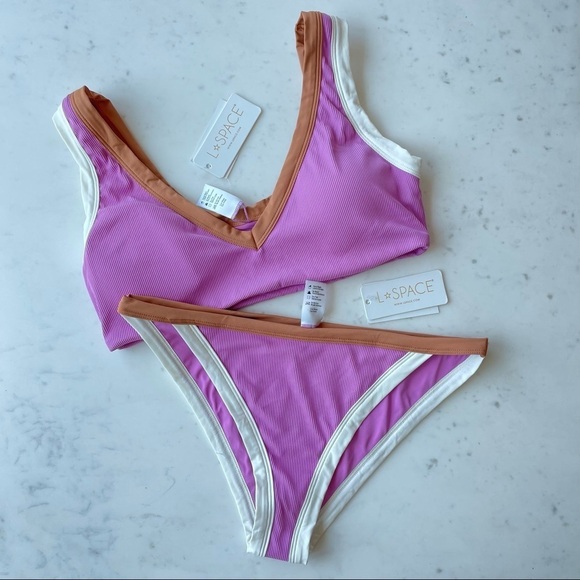 NWT L*Space 2-Piece Bikini Set - Lala Top & Vacay Bottom in Rosebud Creamy Putty - Picture 9 of 11